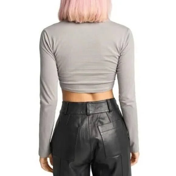 Gray Long Sleeve Crop Top - Picture 2 of 7